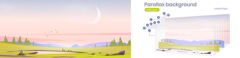 Parallax background with early morning nature vector