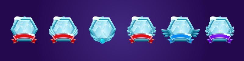 Set of ice award badges, ranking game level icons vector