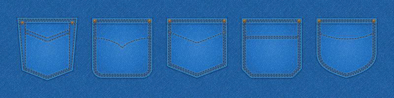 Denim patch pockets, design elements for jeans set vector