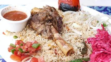 Mutton biryani and rice meal in a plate video