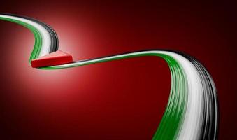 Abstract Palestine flag color White and green waving Palestine ribbon flag on red background 3d illustration photo