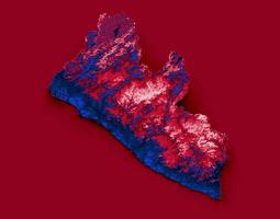 mapa de liberia con los colores de la bandera mapa en relieve sombreado azul y rojo ilustración 3d foto