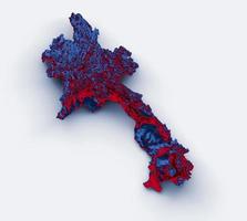 mapa de laos con los colores de la bandera azul y rojo mapa en relieve sombreado ilustración 3d foto