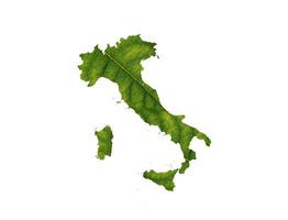 Italy map made of green leaves on soil background ecology concept photo