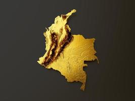 Colombia Map Golden metal Color Height map Background 3d illustration photo