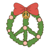 Christmas wreath. Groovy hippie style. png