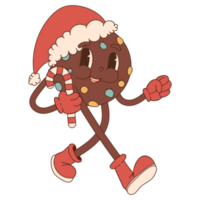 Cute happy christmas smiling chocolate cookies. Retro groovy character. png