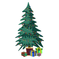 Christmas tree with gifs. Colorful PNG illustration.