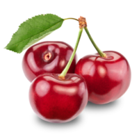 cereza roja con hoja sobre un fondo transparente png