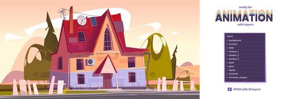 Old suburban house parallax background with layers vector