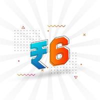 6 Indian Rupee vector currency image. 6 Rupee symbol bold text vector illustration