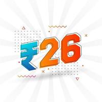 26 Indian Rupee vector currency image. 26 Rupee symbol bold text vector illustration