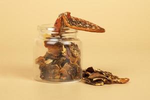 dried psychedelic mushroom fly agaric, microdosing for brain biohacking and expansion of consciousness stimulant photo
