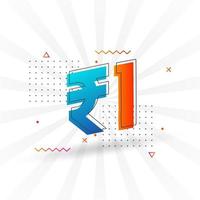 1 Indian Rupee vector currency image. 1 Rupee symbol bold text vector illustration