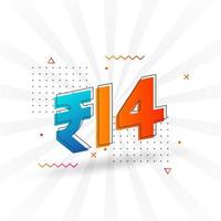 Imagen de moneda vectorial de 14 rupias indias. Ilustración de vector de texto en negrita de símbolo de 14 rupias