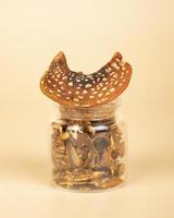 dried psychedelic mushroom fly agaric, microdosing for brain biohacking and expansion of consciousness stimulant photo