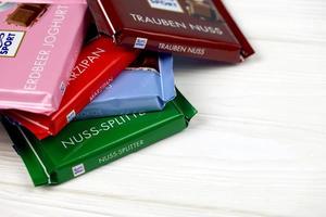 KHARKIV, UKRAINE - DECEMBER 8, 2020 Ritter Sport chocolate product. Ritter Sport was founded in 1912 in Stuttgart-Bad Cannstatt, Germany photo