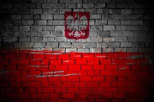 bandera de polonia pintada en una pared de ladrillos en una ubicación urbana foto