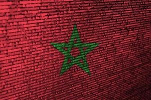 Morocco flag is depicted on the screen with the program code. The concept of modern technology and site development photo