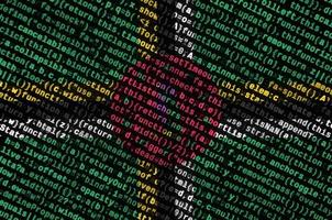 Dominica flag is depicted on the screen with the program code. The concept of modern technology and site development photo