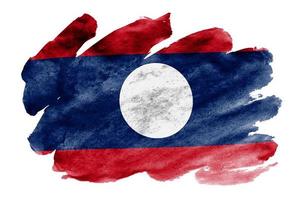 Laos flag is depicted in liquid watercolor style isolated on white background photo