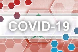 bandera de líbano y composición abstracta digital futurista con inscripción covid-19. concepto de brote de coronavirus foto