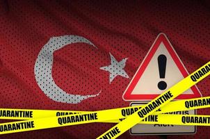 Turkey flag and Covid-19 quarantine yellow tape. Coronavirus or 2019-nCov virus photo