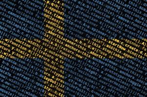 Sweden flag is depicted on the screen with the program code. The concept of modern technology and site development photo
