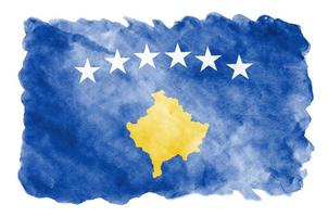 Kosovo flag is depicted in liquid watercolor style isolated on white background photo
