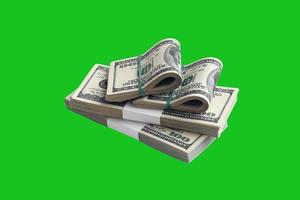 Bundle of US dollar bills isolated on chroma keyer green. Pack of american money with high resolution on perfect green mask photo