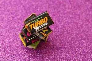 TERNOPIL, UKRAINE - MAY 28, 2022 Turkish retro chewing gums Turbo extreme with nostalgic design from 80s photo