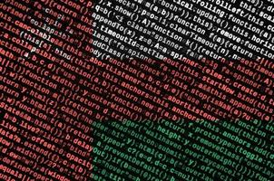 Oman flag  is depicted on the screen with the program code. The concept of modern technology and site development photo