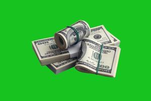 Bundle of US dollar bills isolated on chroma keyer green. Pack of american money with high resolution on perfect green mask photo