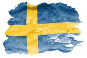 Sweden flag is depicted in liquid watercolor style isolated on white background photo