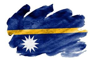 Nauru flag is depicted in liquid watercolor style isolated on white background photo