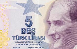 President Mustafa Kemal Ataturk Portrait from Turkey 5 Lira 2009 Banknotes photo