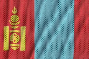 Mongolia flag printed on a polyester nylon sportswear mesh fabri photo