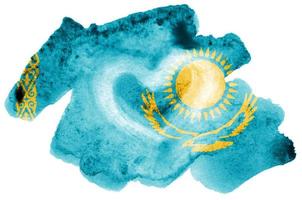 Kazakhstan flag is depicted in liquid watercolor style isolated on white background photo