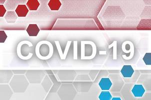 Monaco flag and futuristic digital abstract composition with Covid-19 inscription. Coronavirus outbreak concept photo