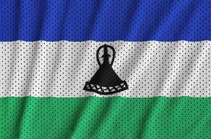 Lesotho flag printed on a polyester nylon sportswear mesh fabric photo
