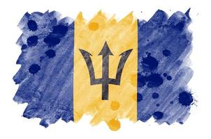 Barbados flag is depicted in liquid watercolor style isolated on white background photo