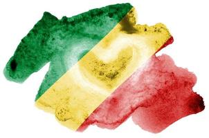 Congo flag is depicted in liquid watercolor style isolated on white background photo