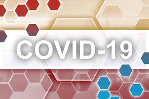 Lithuania flag and futuristic digital abstract composition with Covid-19 inscription. Coronavirus outbreak concept photo