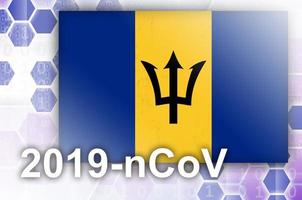 bandera de barbados y composición abstracta digital futurista con inscripción 2019-ncov. concepto de brote de covid-19 foto