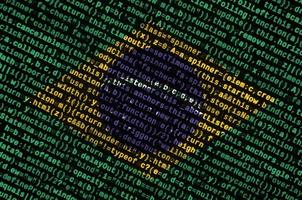 Brazil flag is depicted on the screen with the program code. The concept of modern technology and site development photo