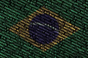 Brazil flag is depicted on the screen with the program code. The concept of modern technology and site development photo