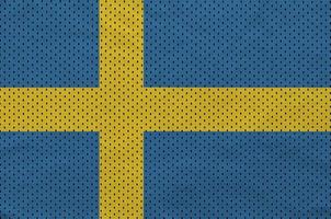 Sweden flag printed on a polyester nylon sportswear mesh fabric photo