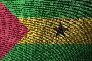 Sao Tome and Principe flag is depicted on the screen with the program code. The concept of modern technology and site development photo