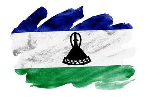 la bandera de lesotho se representa en estilo acuarela líquida aislado sobre fondo blanco foto
