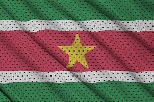 Suriname flag printed on a polyester nylon sportswear mesh fabri photo